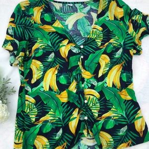 Banana Lime Tropical Leaf Old Navy Blouse